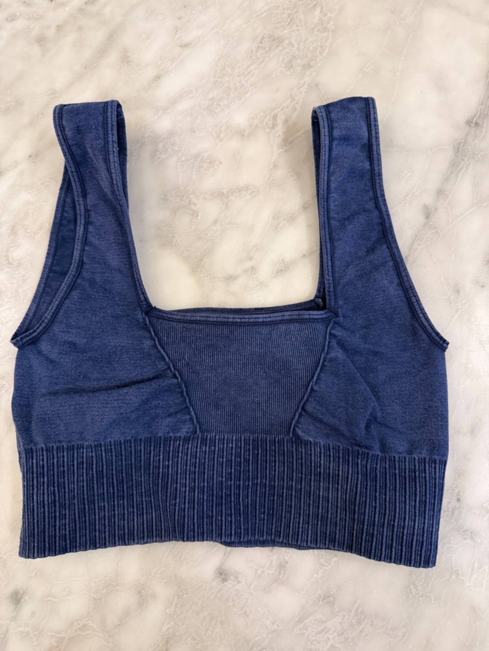 Ribbed Square-Neck Sports Bralette in Navy